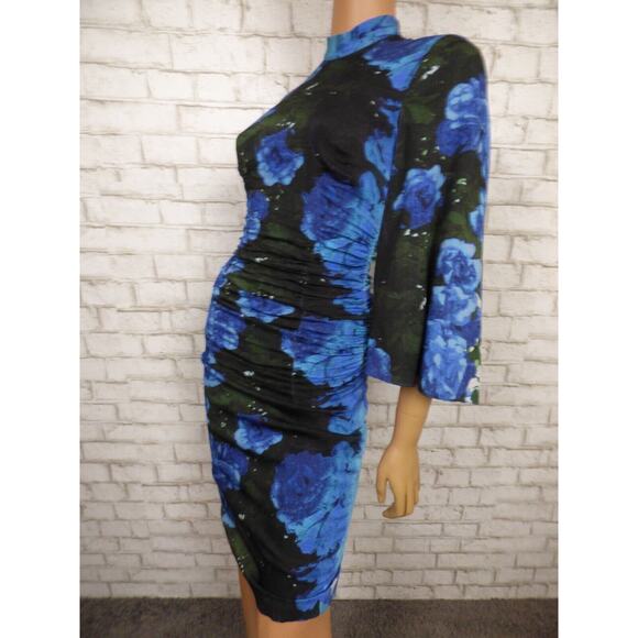 $348 Tracy Reese Blue Foral Cutout Back Flutter Sleeve Ruched Dress 2 NWT - Picture 8 of 16